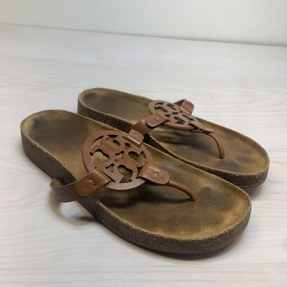 Tory Burch Miller Cloud Sandals In Bourbon Miele Brown Thong Slip On Size 8.5 - Picture 1 of 11
